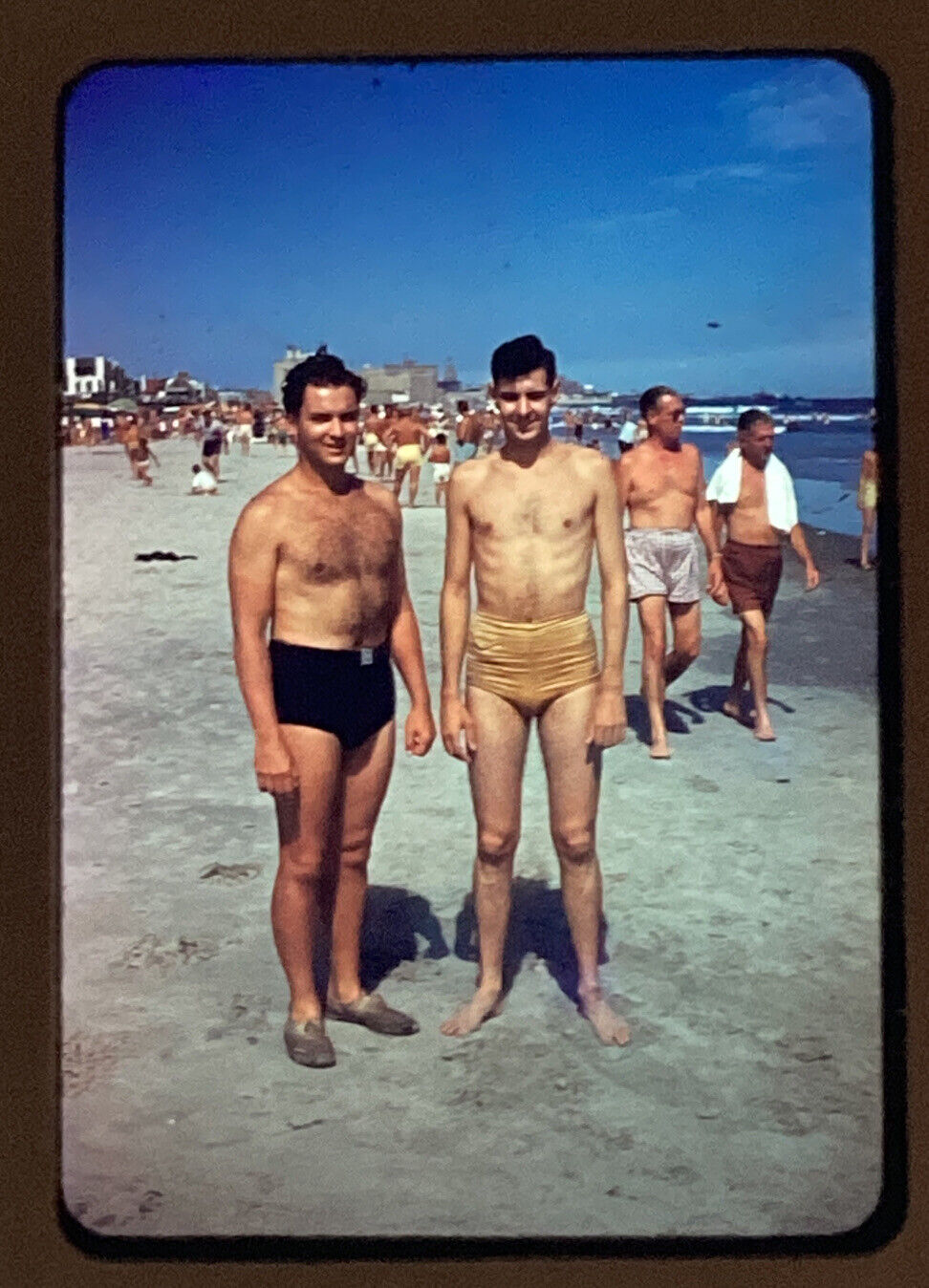 Red Border Slide Photo Young Men Tight Bathing Suits Gay Interest 1949 Kodak