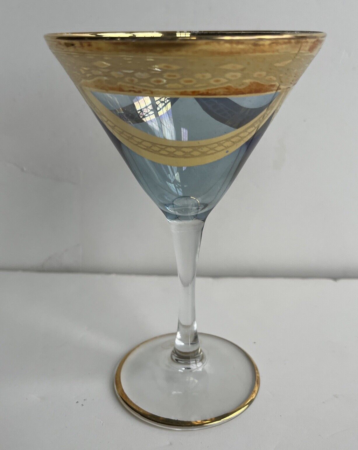 VTG Cristal Mode Martini Glasses Made In Italy Blue Cup With Gold Trim Elegant