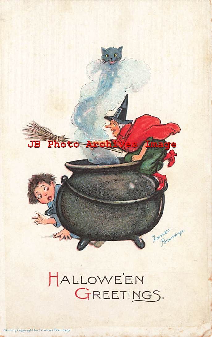 Halloween, Gabriel No 125-1, Frances Brundage, Boy Scared by Witch on Cauldron