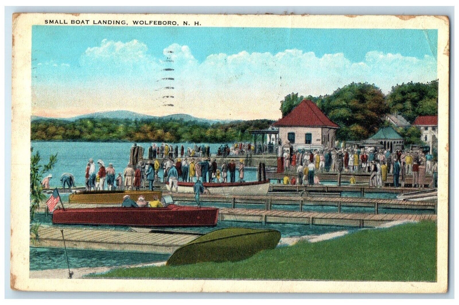 1932 Small Boat Landing Exterior Dock Port Wolfeboro New Hampshire NH Postcard