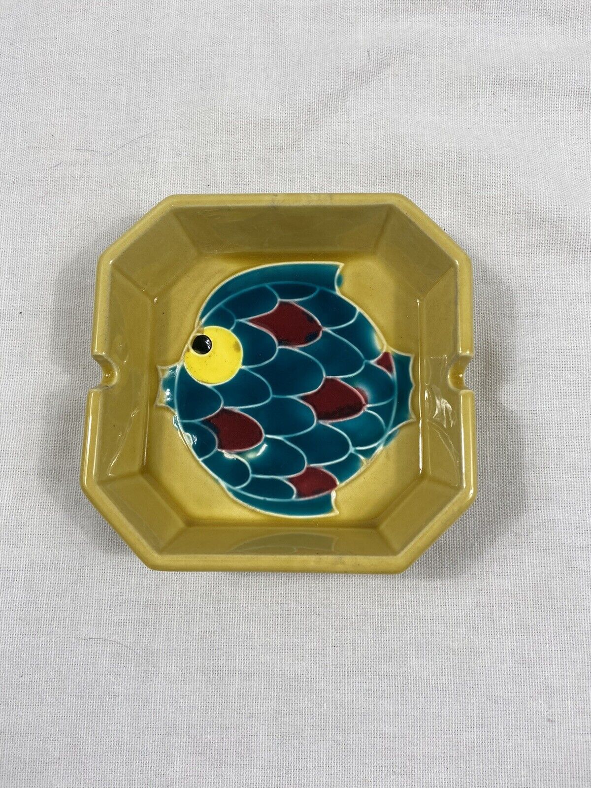 Vintage Ceramic Square Ashtray with Fish Made in Japan Fish Ashtray MCM Ashtray