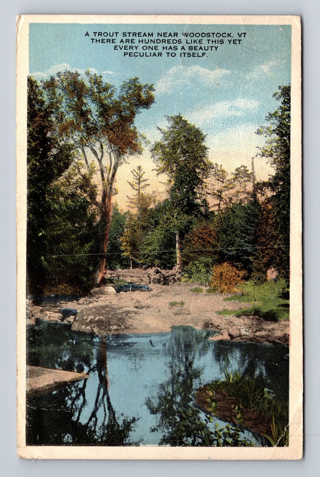 Woodstock VT- Vermont, Trout Stream, Antique, Vintage Postcard