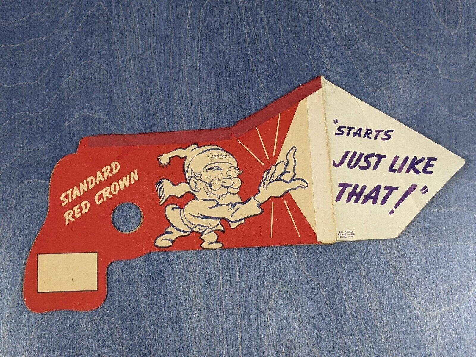 Vintage 1938 Standard Red Crown Oil Advertising Paper Snap Gun Snappy - Rare