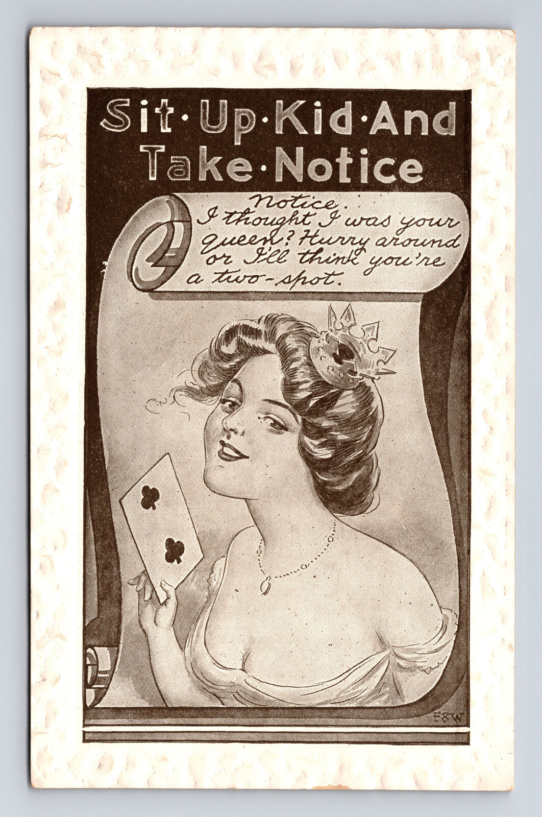 1910 C HOBSON Pretty Woman Playing Card Sit Up & Take Notice Postcard