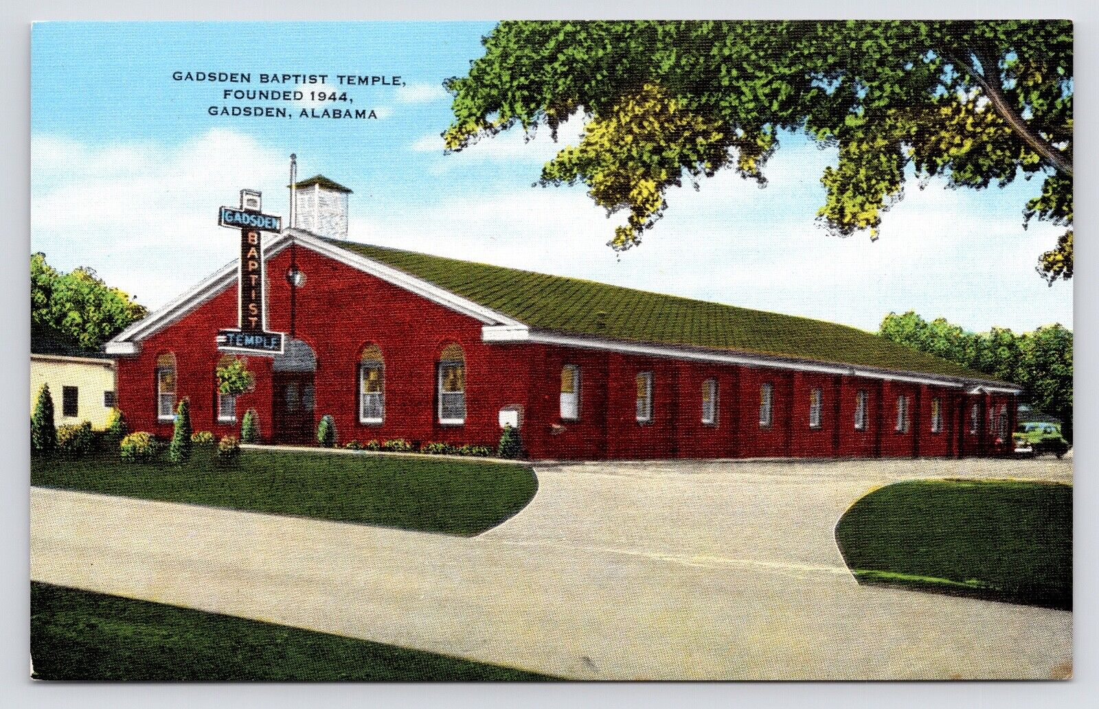 c1940s~Gadsden Alabama AL~Baptist Temple~East Broad Street~Vintage VTG Postcard