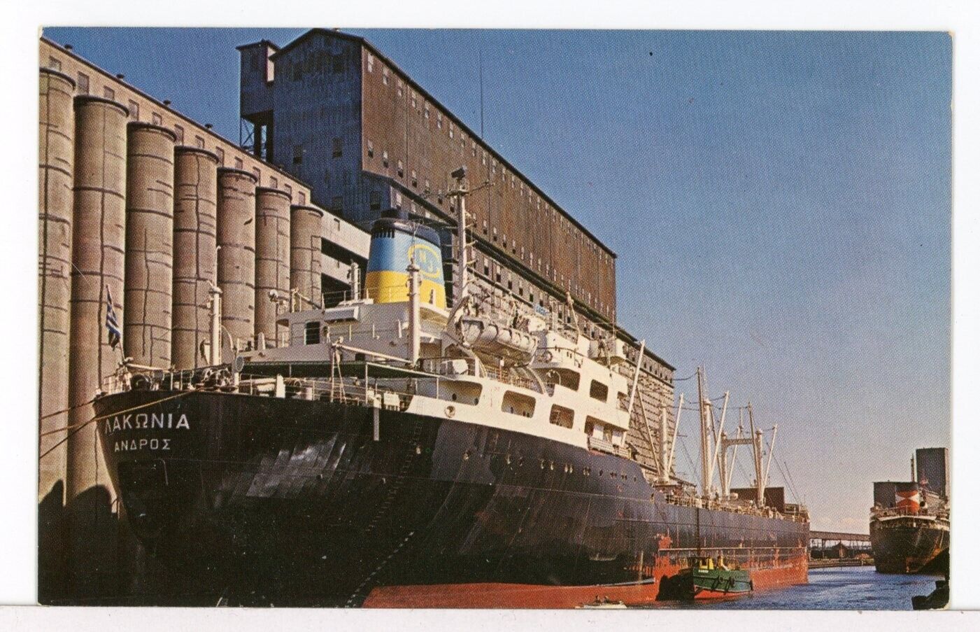 Greek Ship MV LAKONIA Loads Grain Duluth-Superior Harbor MN 1960s Postcard