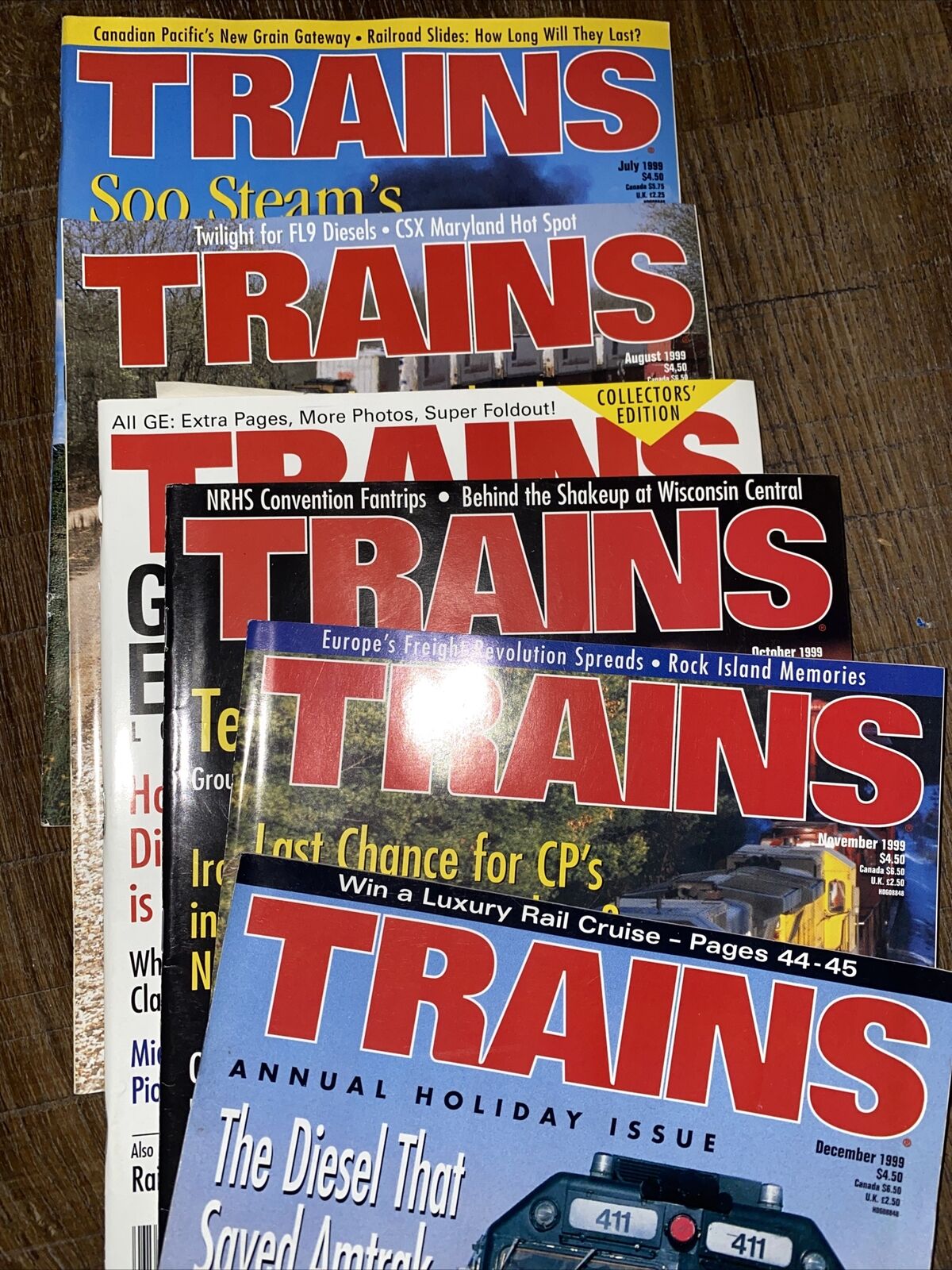 Trains 1999 Magazine 6 Issues July Aug Sept Oct Nov Dec Magazines 