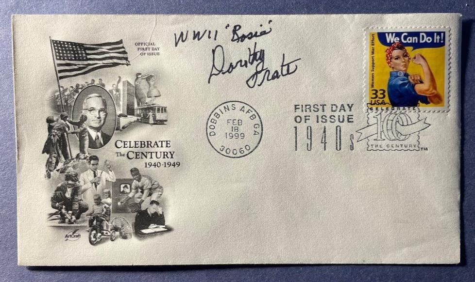 SIGNED DOROTHY TRATE FDC AUTOGRAPHED FIRST DAY COVER - WWII ROSIE THE RIVETER