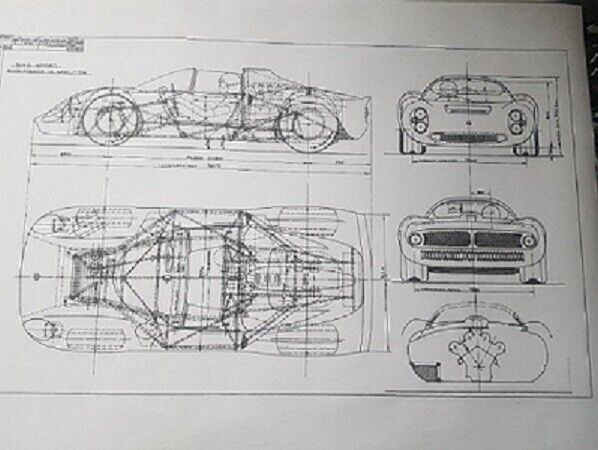 Ferrari Dino 206 sp 1966 Blueprint drawing rare copy of original, man cave