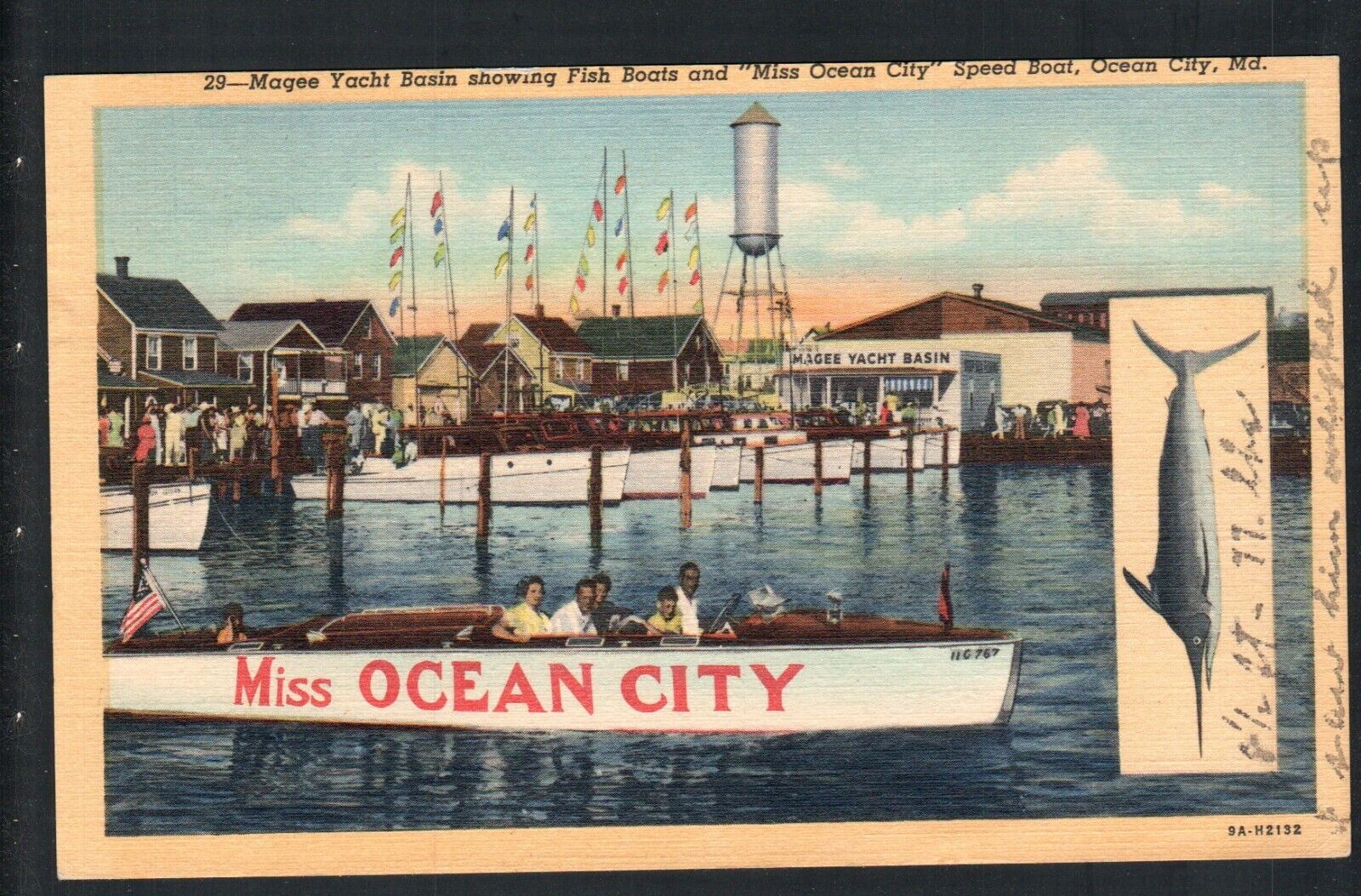 1948 OCEAN CITY, MD * MAGEE YACHT BASIN /SPEED BOAT * POSTED O.C.  LINEN