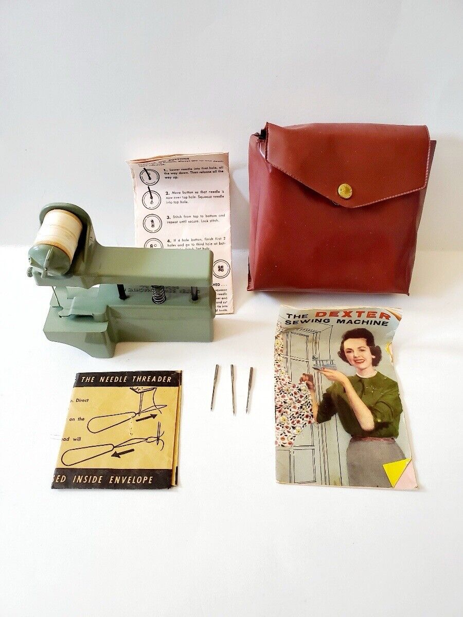 Vintage The Dexter Sewing Machine Hand Held with Storage Pouch and Instructions