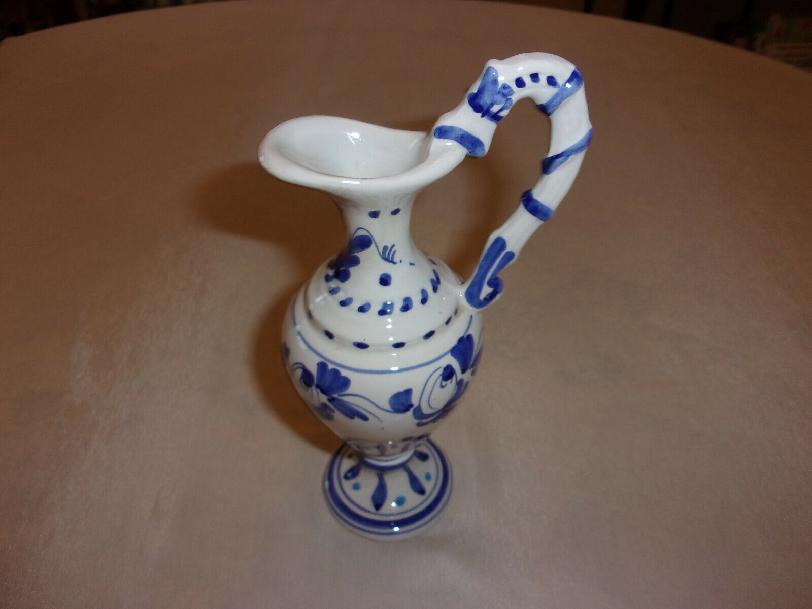 Vintage San Marino Hand Painted Ceramic Blue and White Design Pitcher Vase