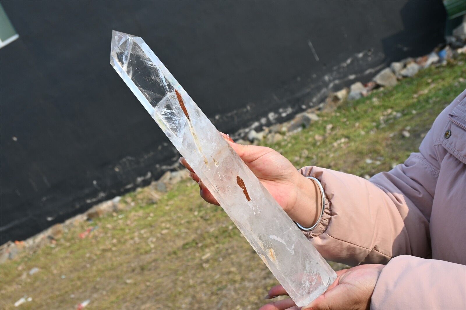 1.8kg Natural clear quartz Obelisk Quartz Crystal Point Wand healing gem WA605