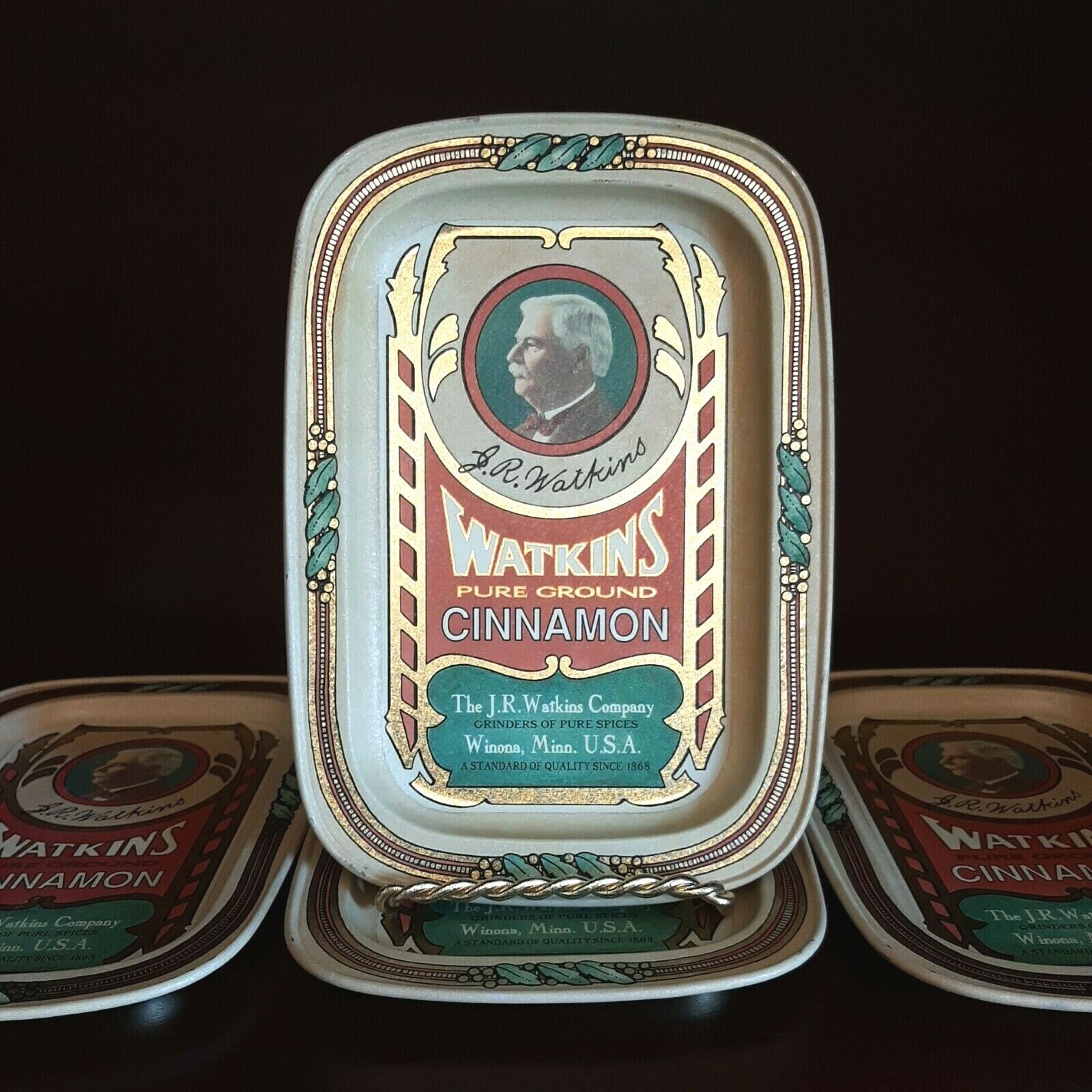 Vintage Watkins 1993 Cinnamon Spices Tin Trays Set of 4 Anniversary 125th