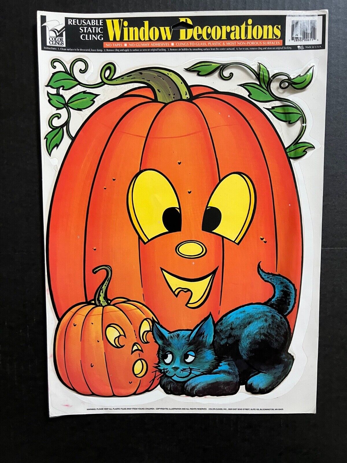 Halloween Window Wall Decoration Jack O Lantern Cat Vintage Color Clings