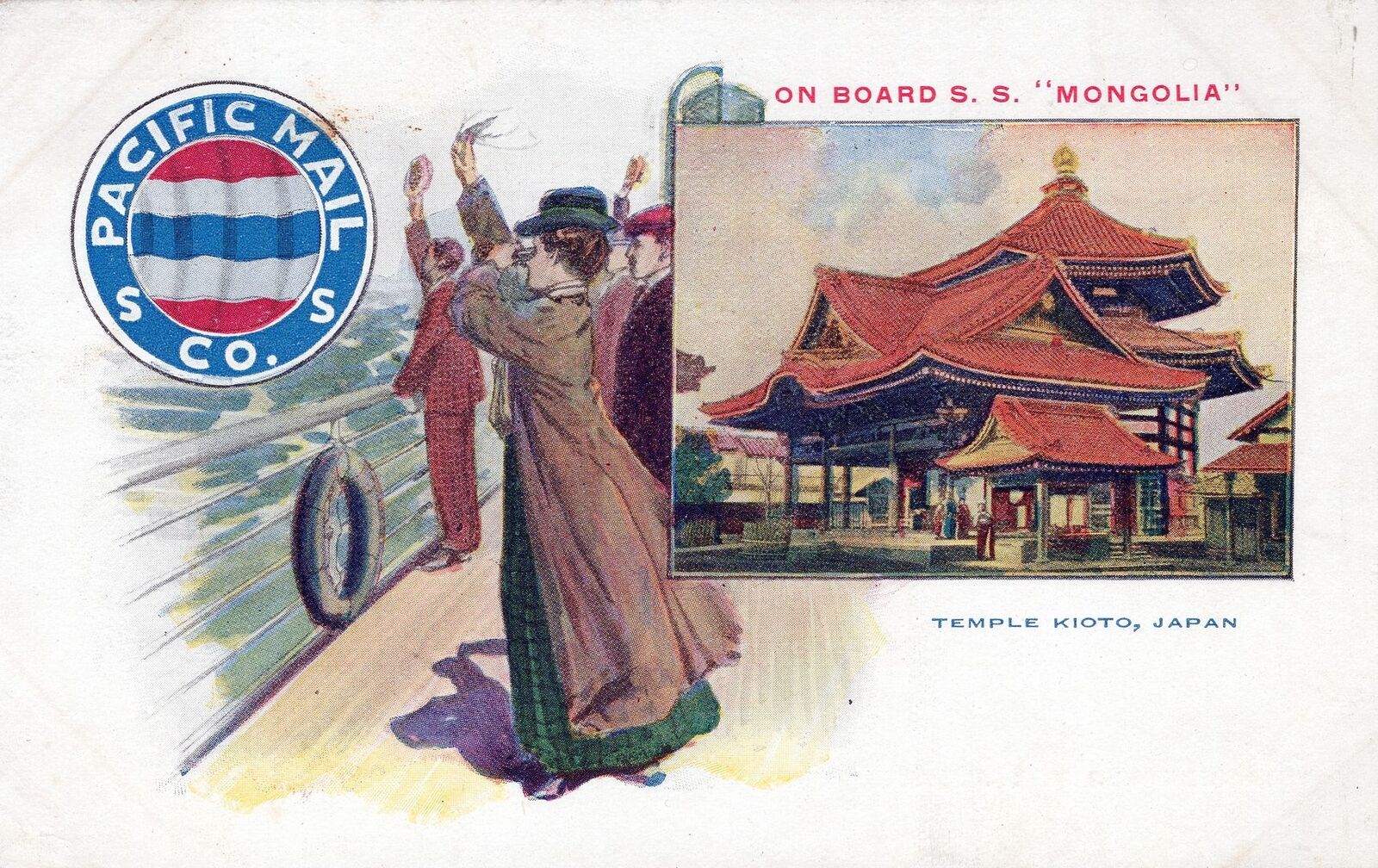 On Board S.S. Mongolia Temple Kioto Japan Pacific Mail Postcard - udb (pre 1908)