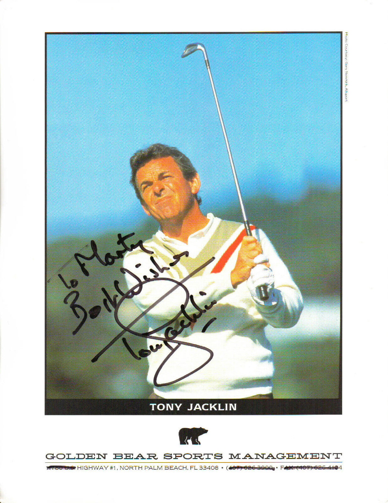 TONY JACKLIN - English Golfer - PGA U.S. Open Champion - Autograph Photo