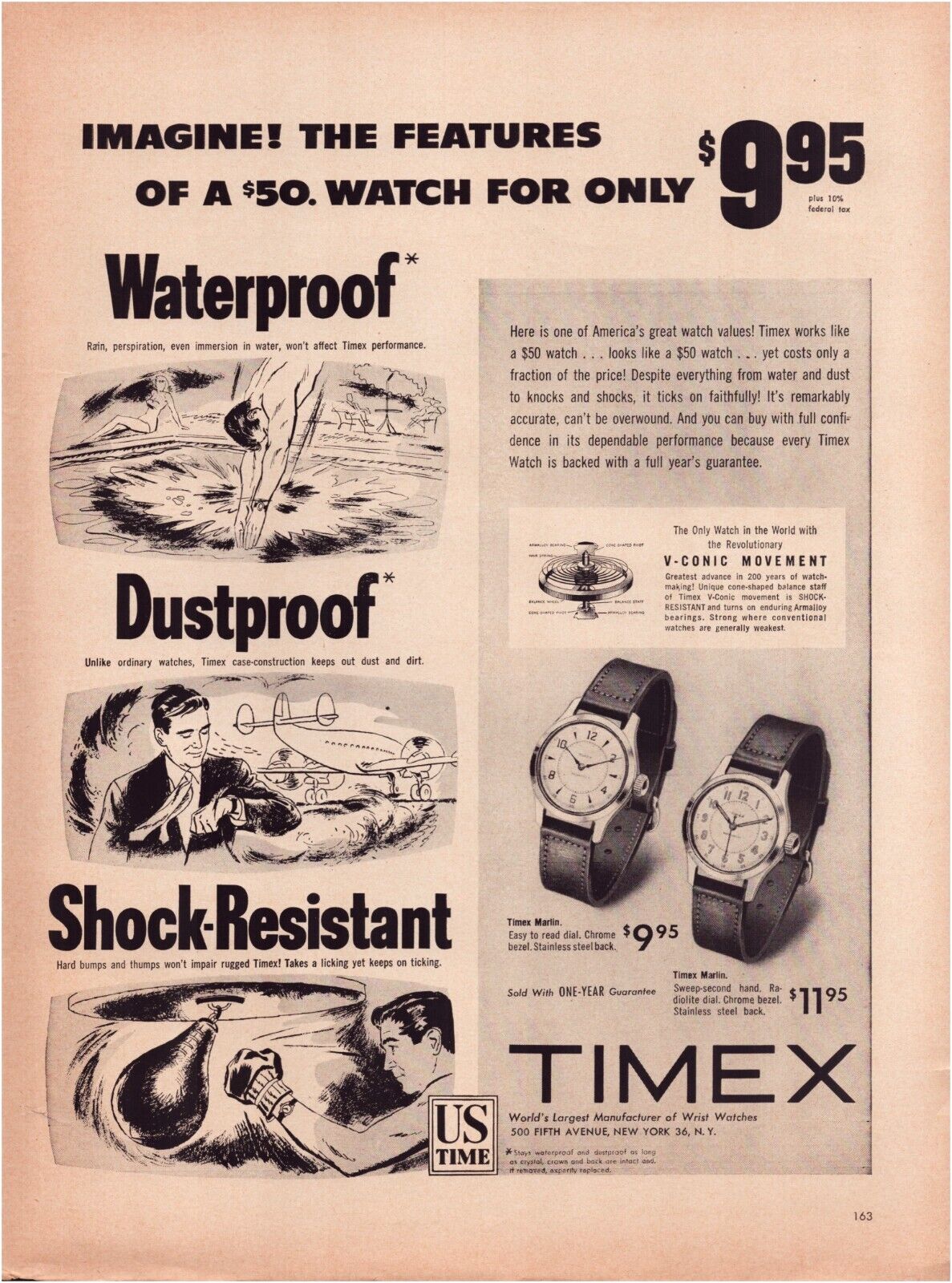 Print Ad Timex Watch 1953 Full Page Large Magazine 10.5\