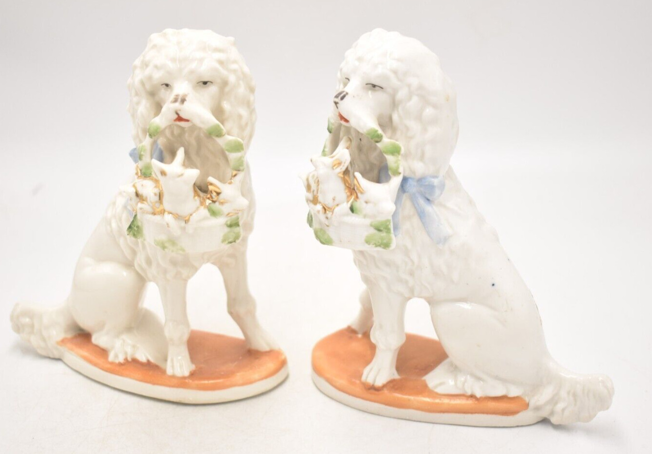 Antique German Mantle Dogs Pair Porcelain No 2366 Poodle Dog Figurines Statues