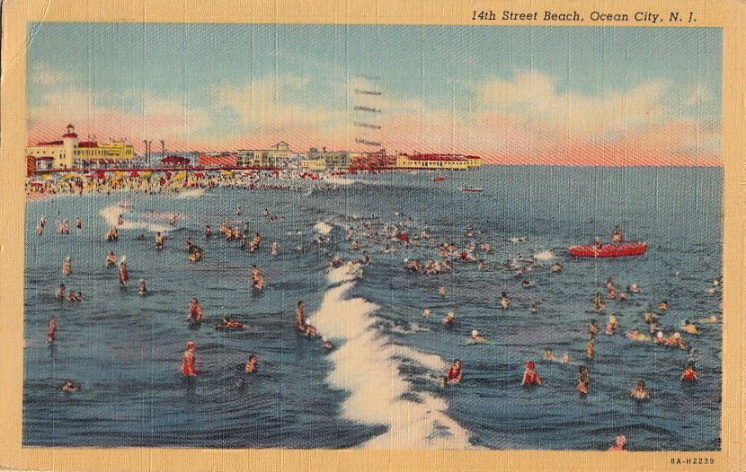 Postcard 14th Street Beach Ocean City NJ 
