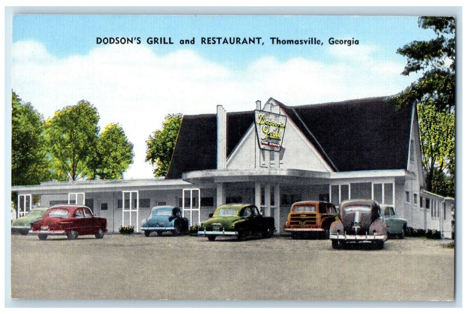 c1940\'s Dodson\'s Grill And Restaurant Exterior Thomasville Georgia GA Postcard