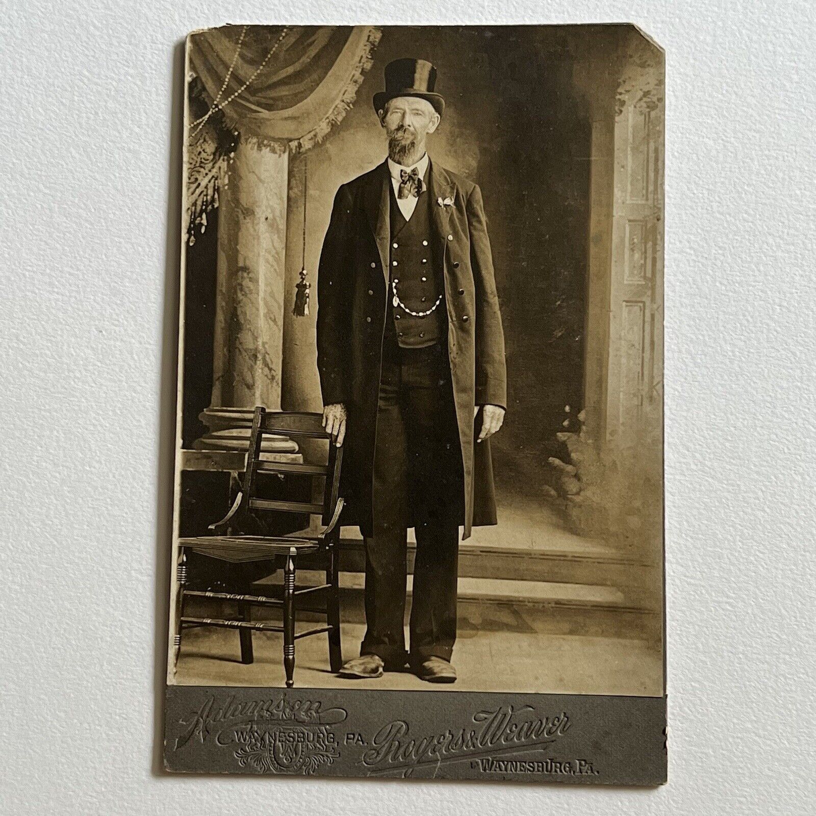 Antique Cabinet Card Photograph Tall Dapper Man Top Hat Giant Waynesburg PA