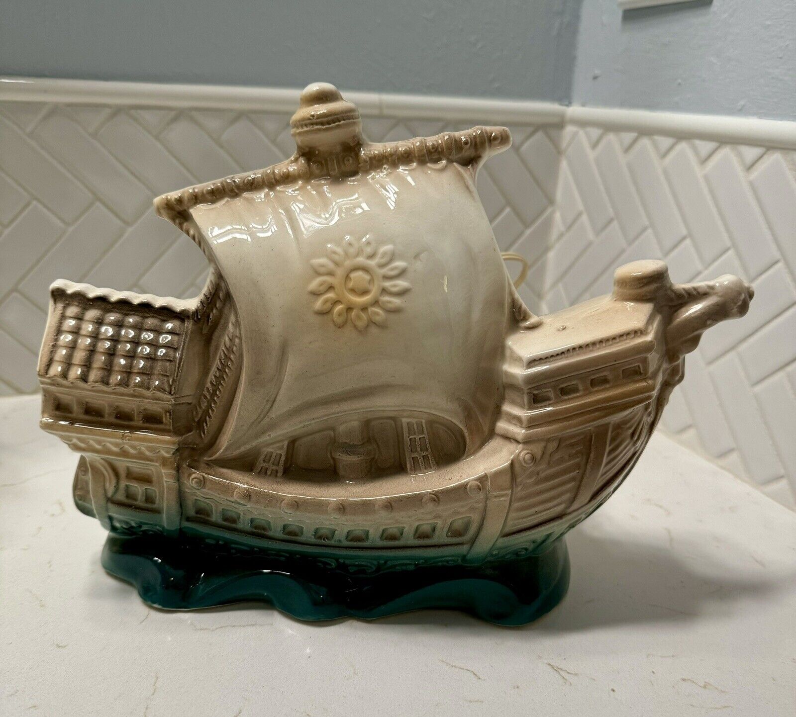 Vintage Ceramic Pirate Ship Lamp Mid Century - Cord Needs Replaced