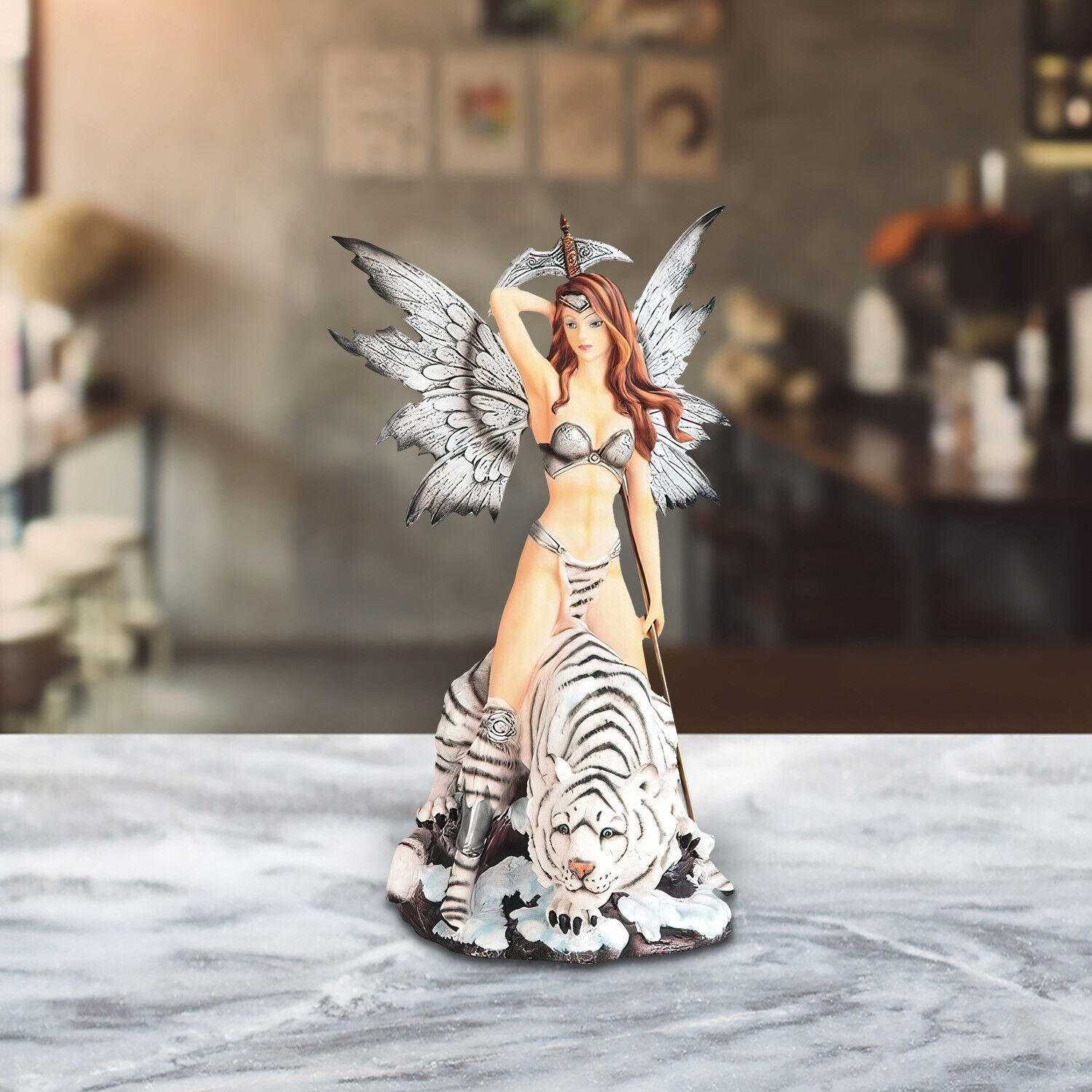 Warrior Fairy w/ White Tiger and Spear Statue 14\