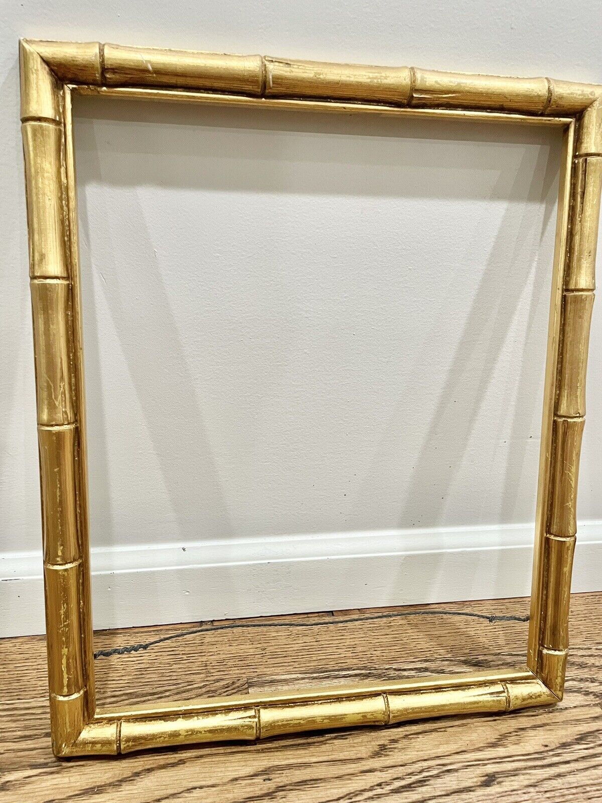 Vintage Faux Bamboo Gold Picture Frame MCM 13x16”