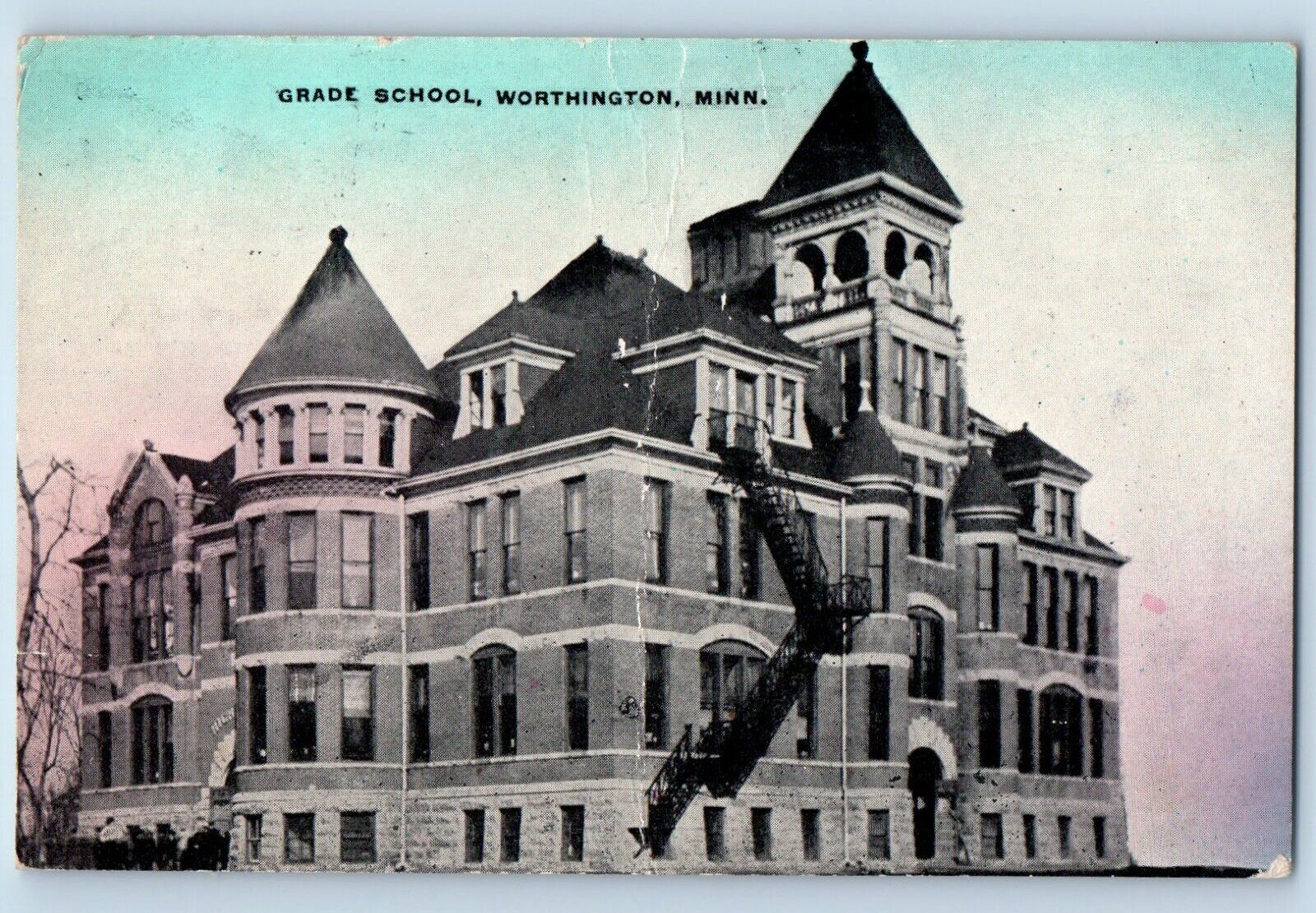 Worthington Minnesota Postcard Grade School Exterior View c1910 Vintage Antique