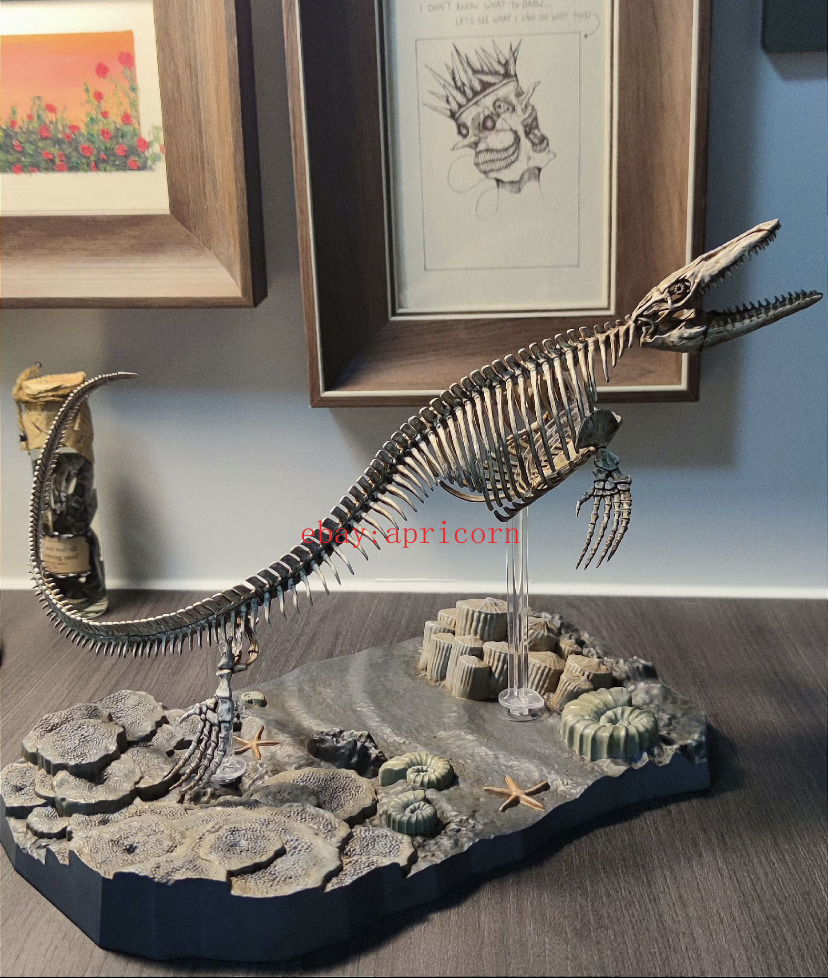 Mosasaurus Skeleton Fossil Statue Figure Painted Model Collectible Hand Painting