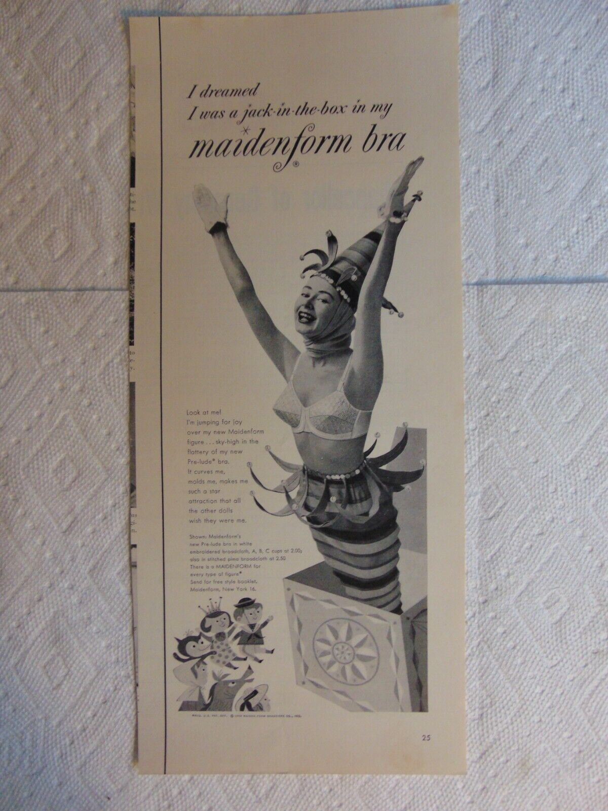 1954 I Dreamed I Was A Jack-in-the-Box in my MAIDENFORM BRA vintage art print ad