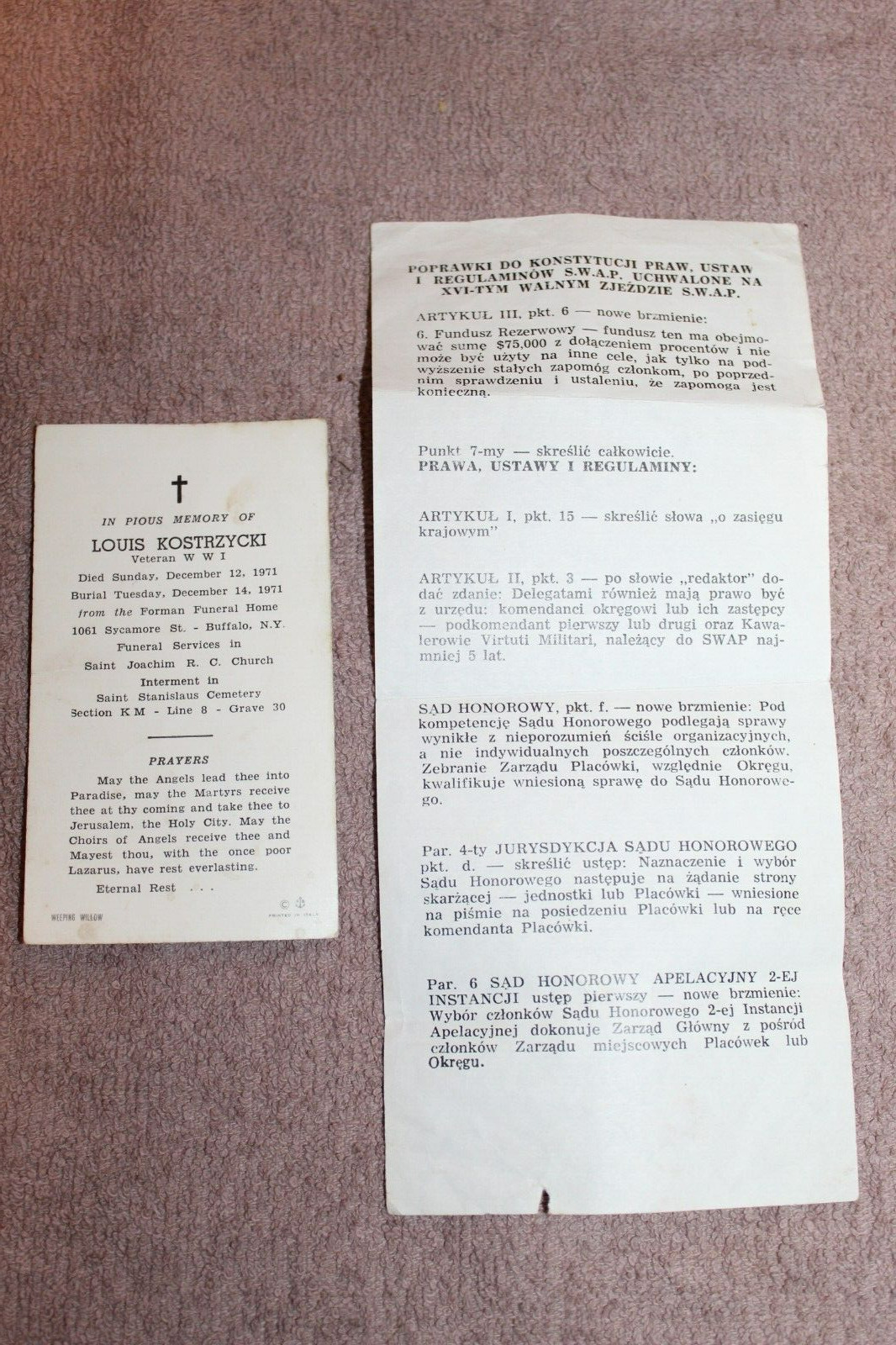 Original WW1 U.S. Army Polish-American Serviceman\'s Death Notice & Vet. Document