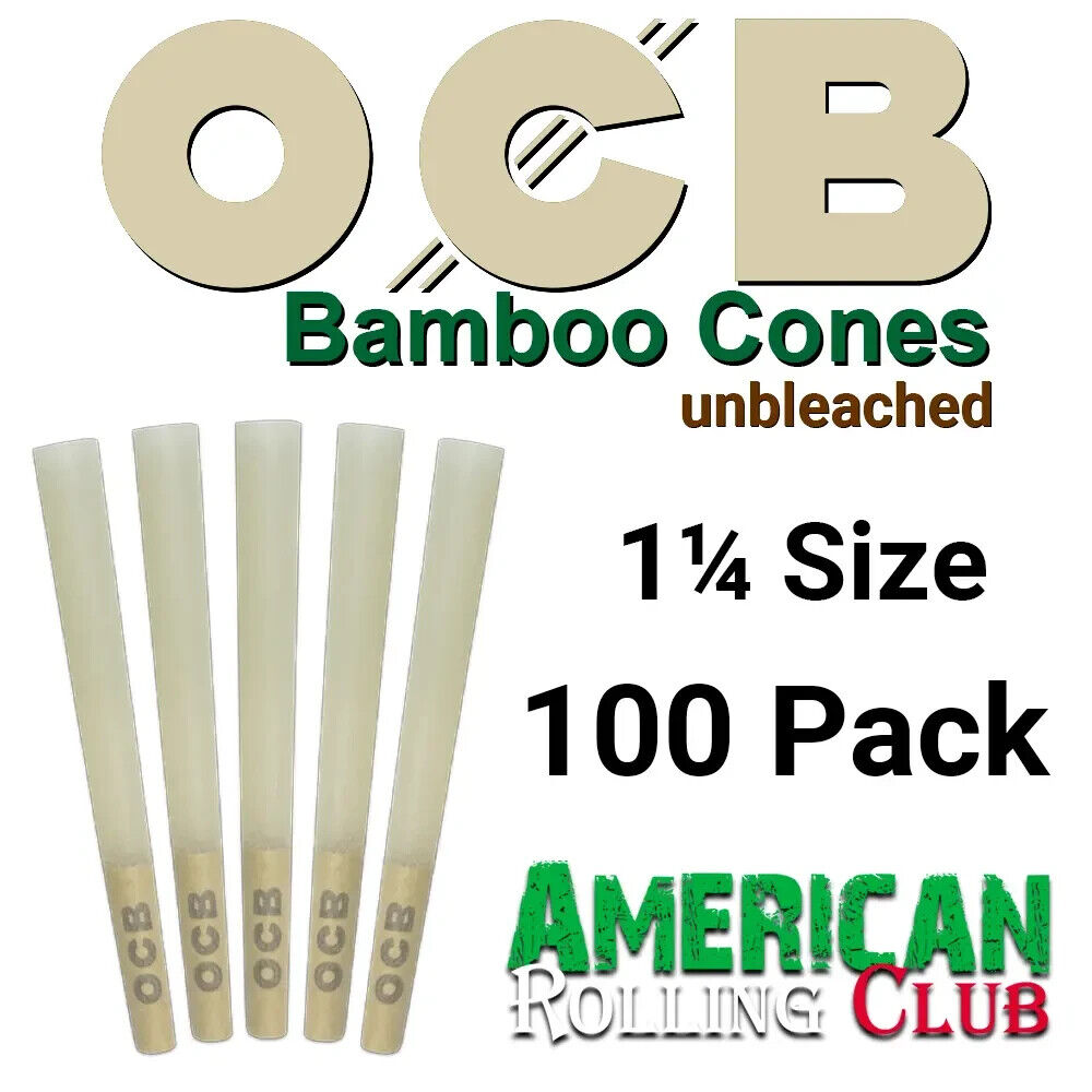 OCB Bamboo 1 1/4 Cones ~ 100 Pack ~ Crush Prof Box