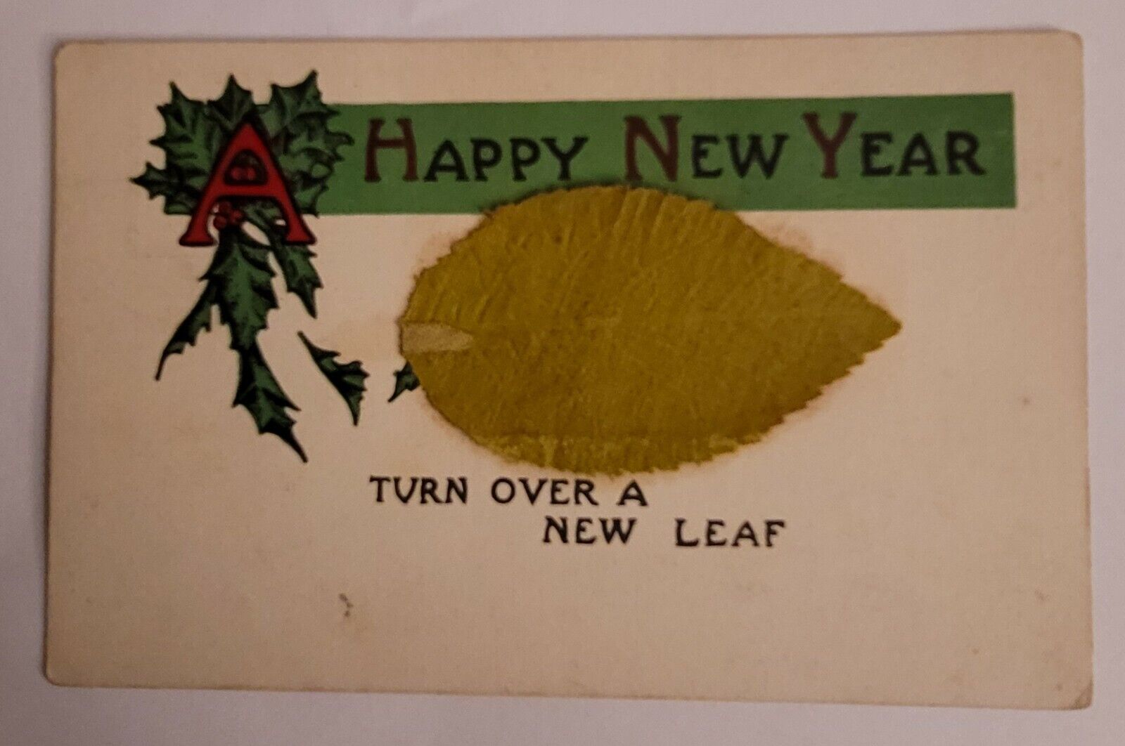 Antique New Year Postcard 1910 Era Unused Leaf Embellishment Tobacco Ephemera