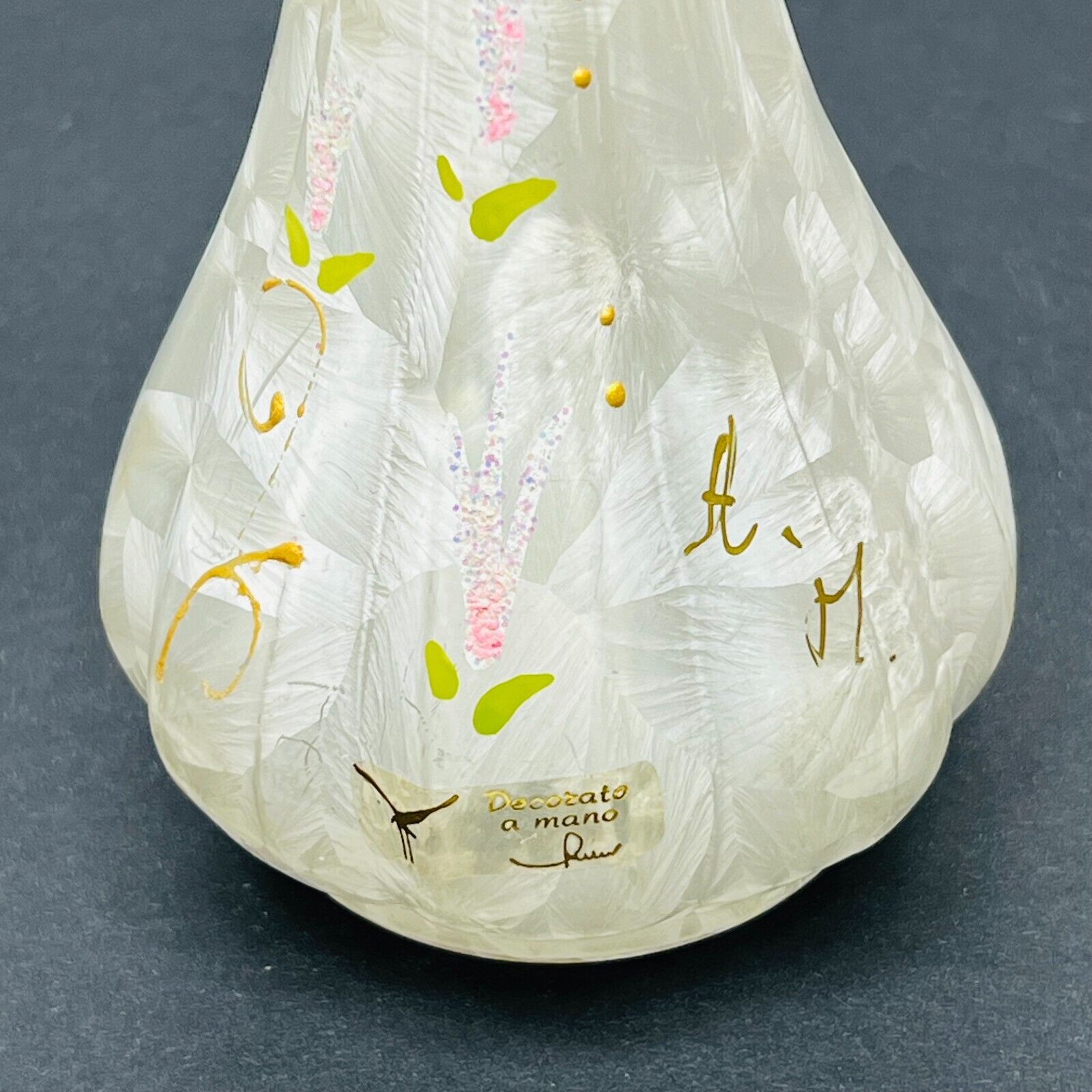 Rare Vintage Crystalline Italian Vase Hand Painted Floral Signed AF 6\