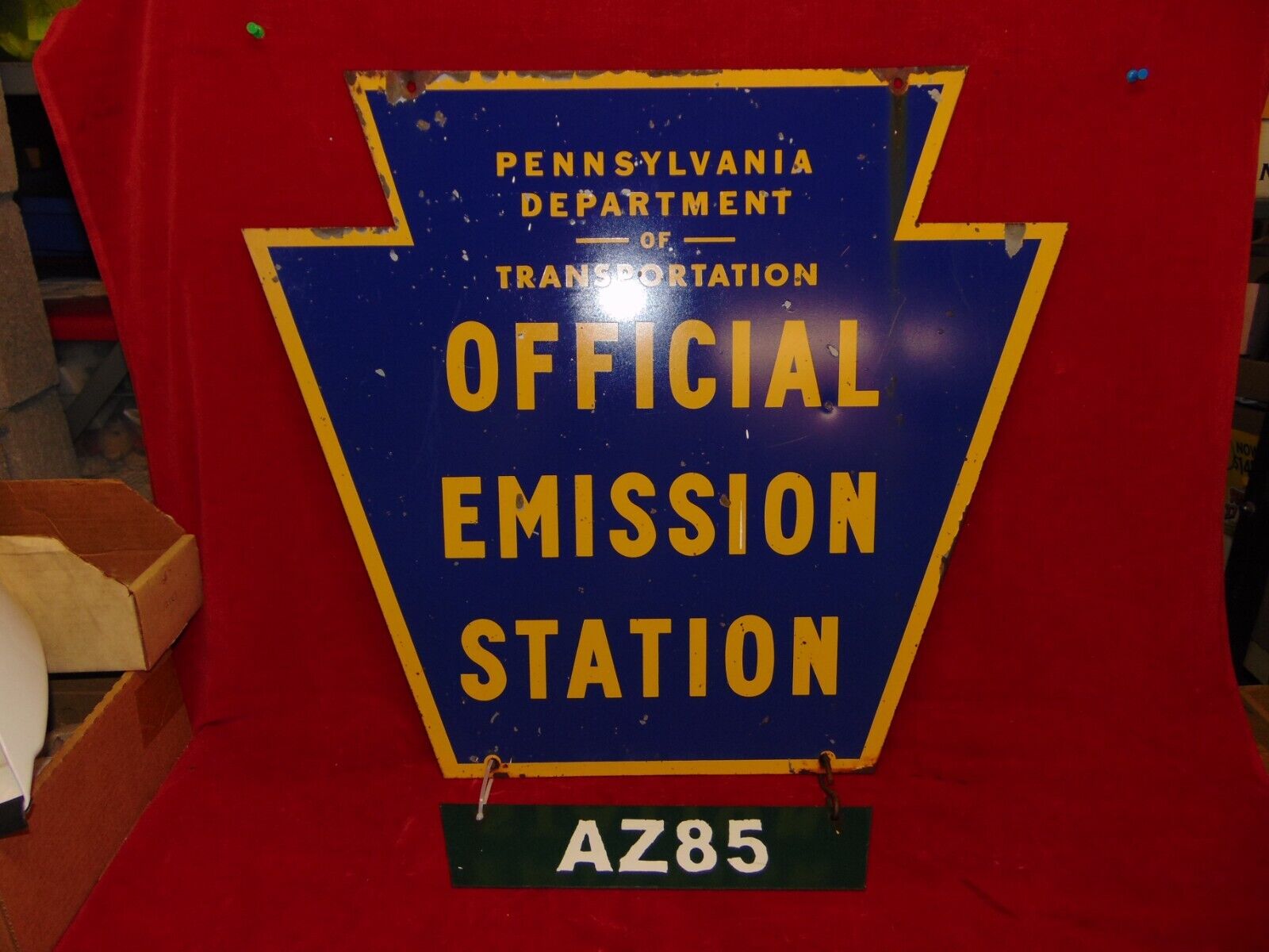 Vintage Metal PA Penn Pennsylvania State Vehicle Emission Station Sign 2-Sided