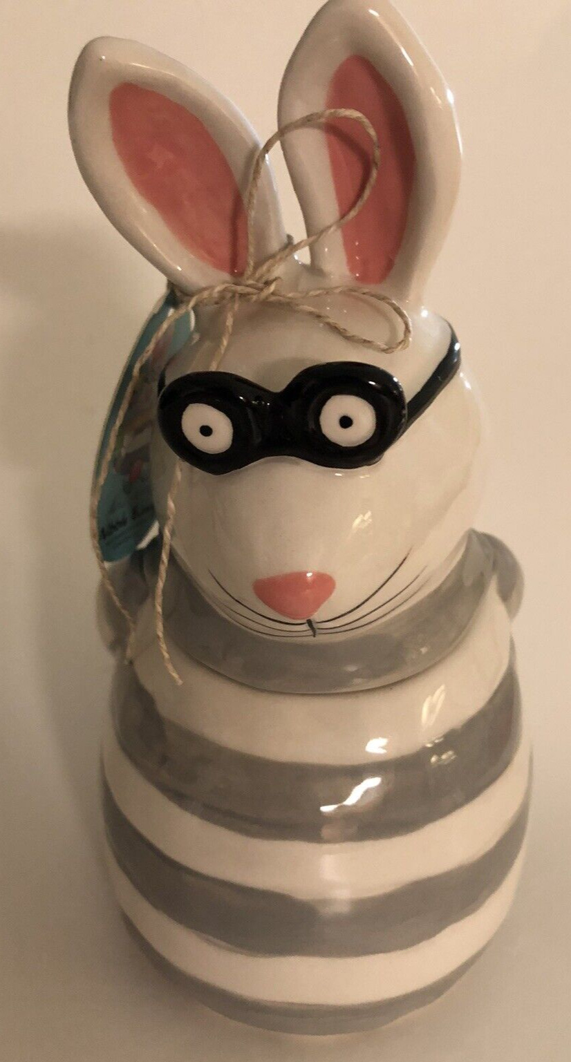 New Blue Sky Clayworks NIBBLE BUNNY Easter Rabbit Ceramic Candy Jar 2020 NWT 7\