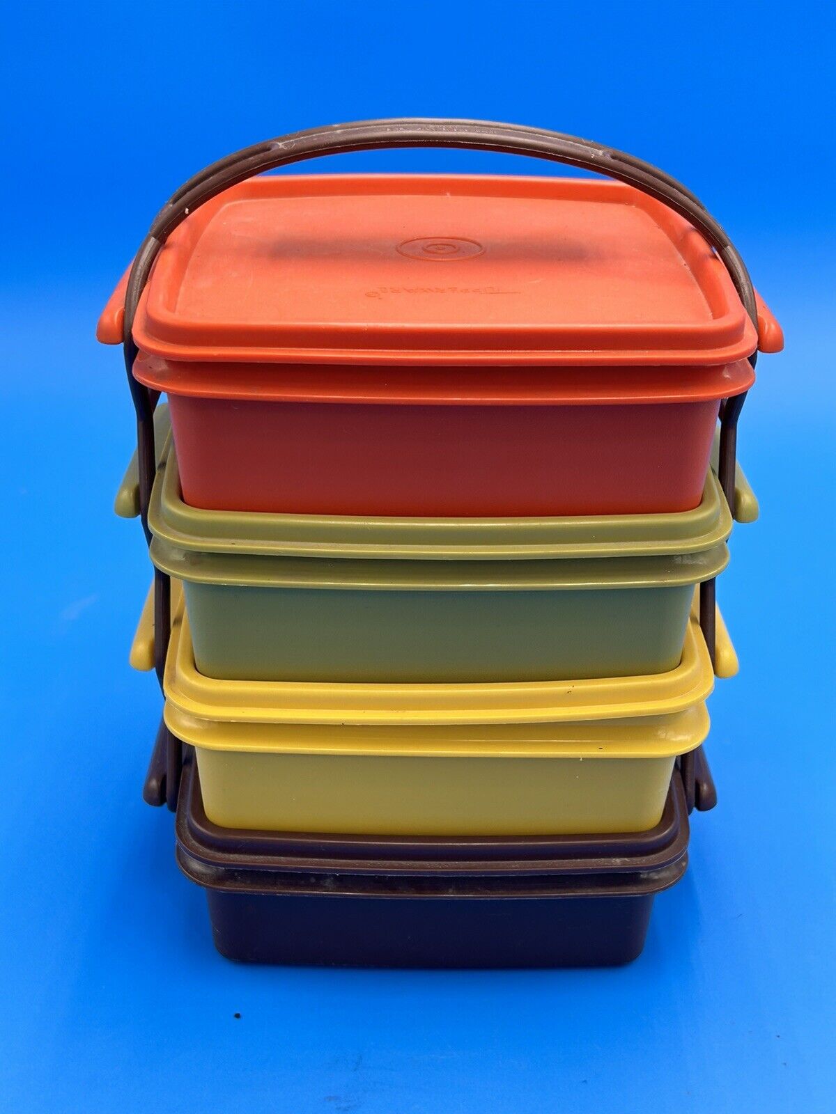 Vintage Tupperware Squared Away Sandwich Keepers 1362 Stackable Set of 4 Harvest