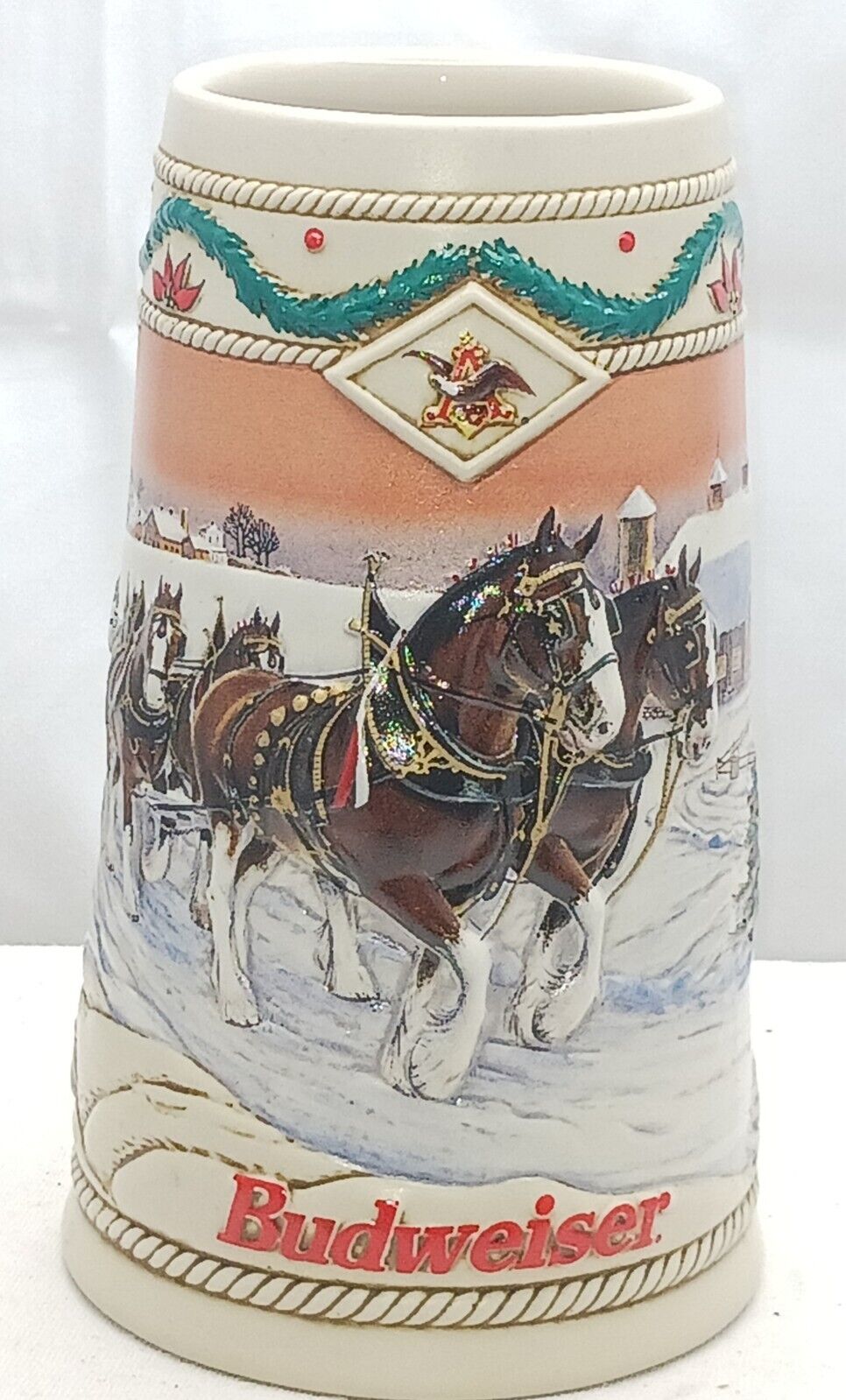 Budweiser Stein Mug 1996 Collectible Ceramic American Homestead Holiday Gift