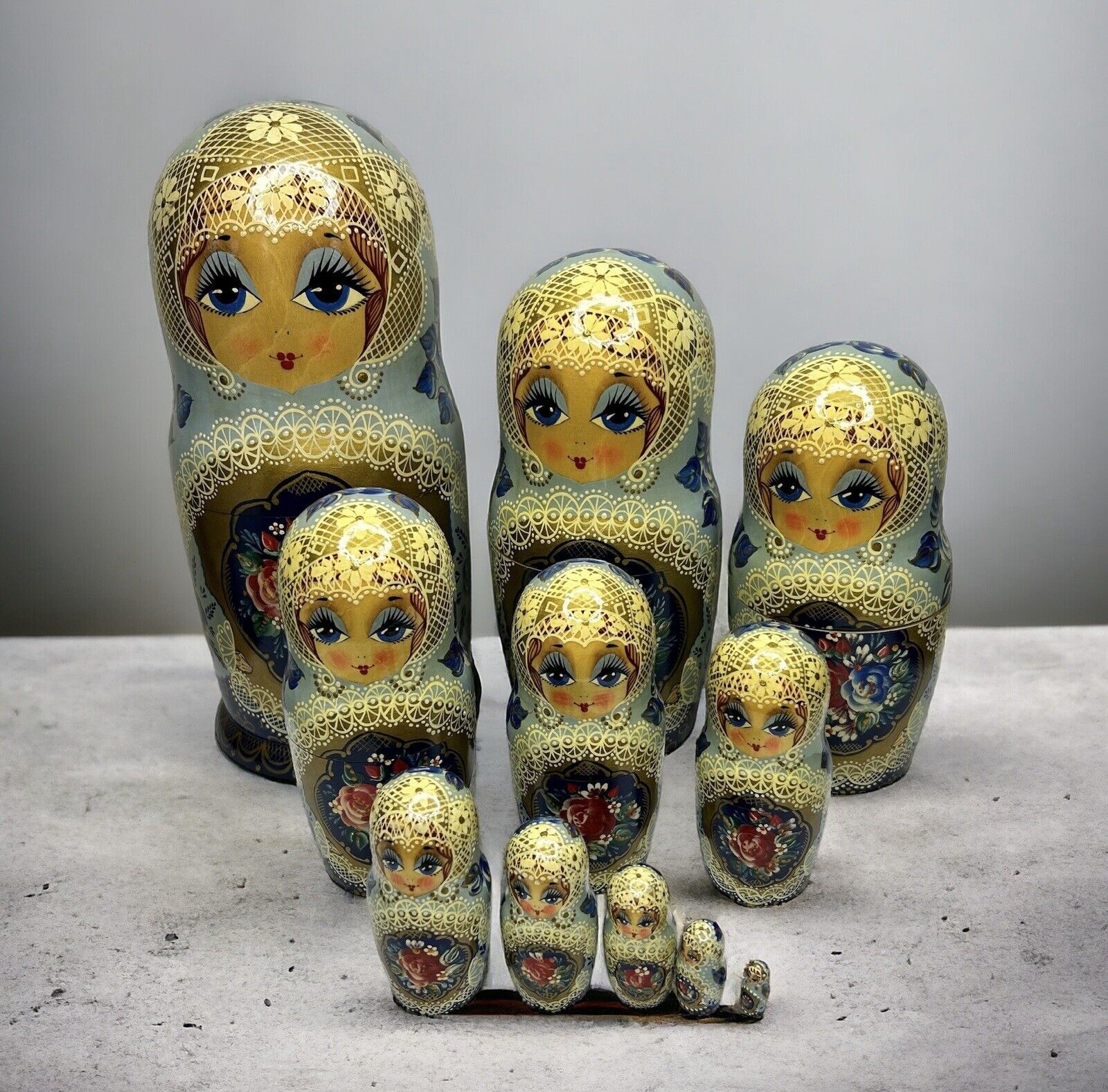 Vtg Russian Matryoshka Nesting Dolls Signed Set of 11 Sized 11.5\