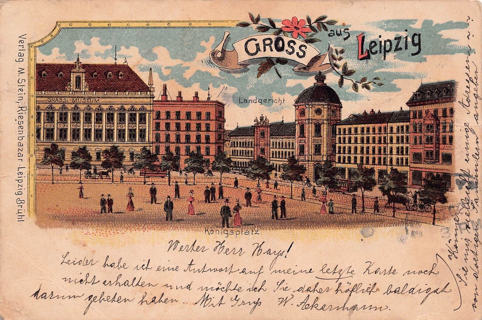 Leipzig Germany 1900 Downtown to Brooklynn New York City Vtg Postcard C37