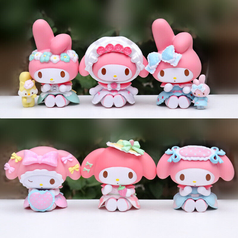 6 PCS My Melody Figures Set Mini Model Cute Ornaments Home Decor Xmas Gift