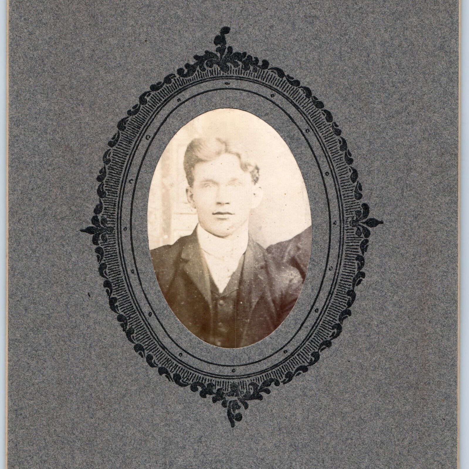 c1890s Handsome Very White Young Man Cabinet Card Art Nouveau Border Antique B9