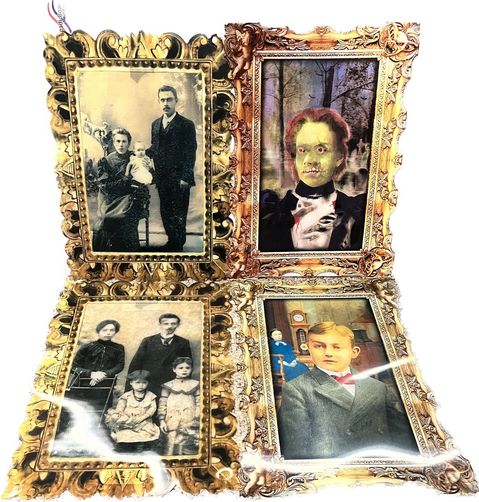 Changing Face Haunted Halloween Portraits Flexible Plastic Pictures Set of Four 