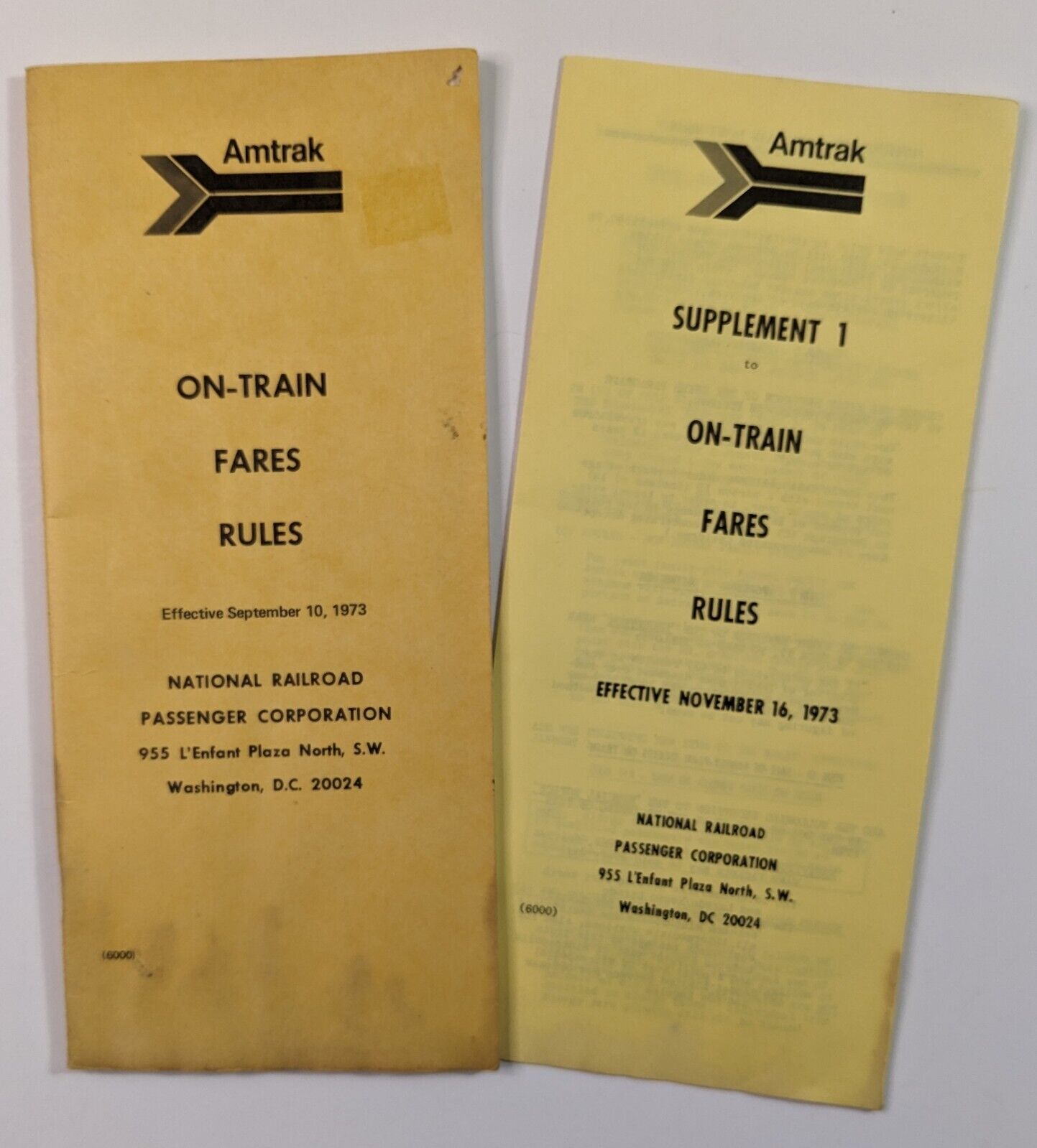 Vtg Amtrak Fare Book & Supplement for Tickets Bought Onboard On-Train 1973