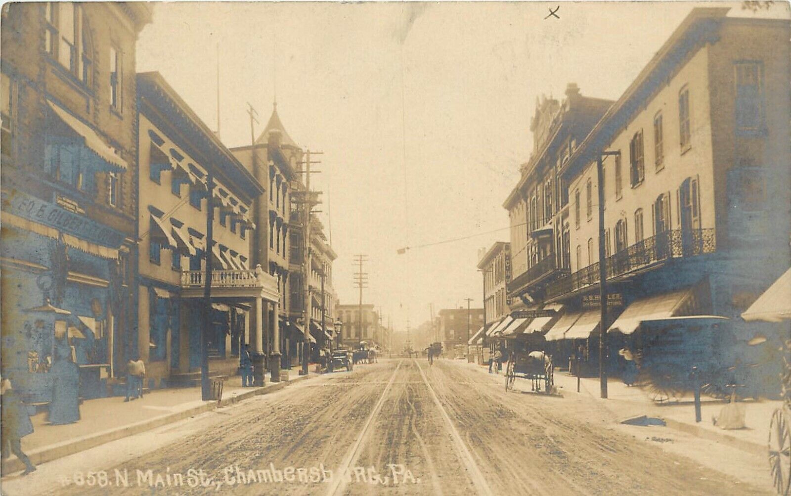 c1908 RPPC 858. Chambersburg PA N. Main Street Scene Franklin County Unposted