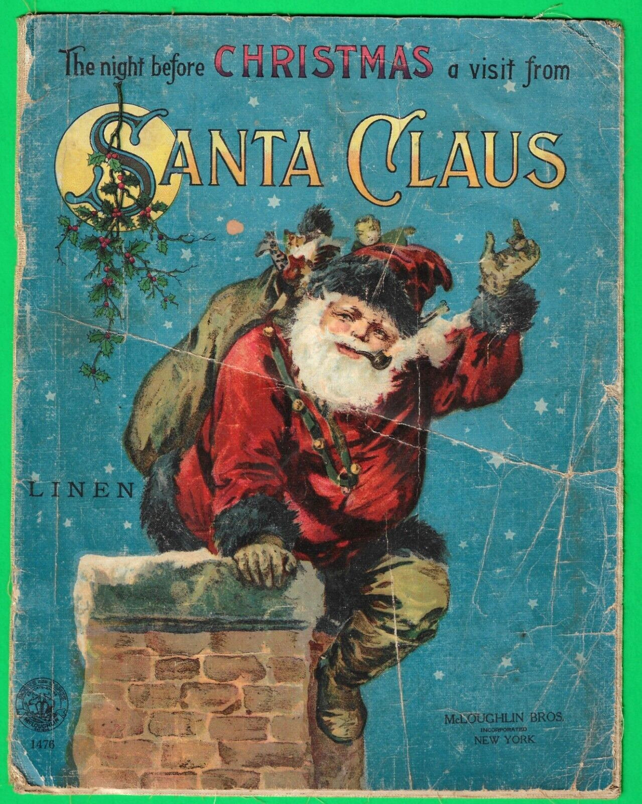 c1890s Night Before Christmas Visit From Santa Claus ~ LINEN ~ McLoughlin Bros.