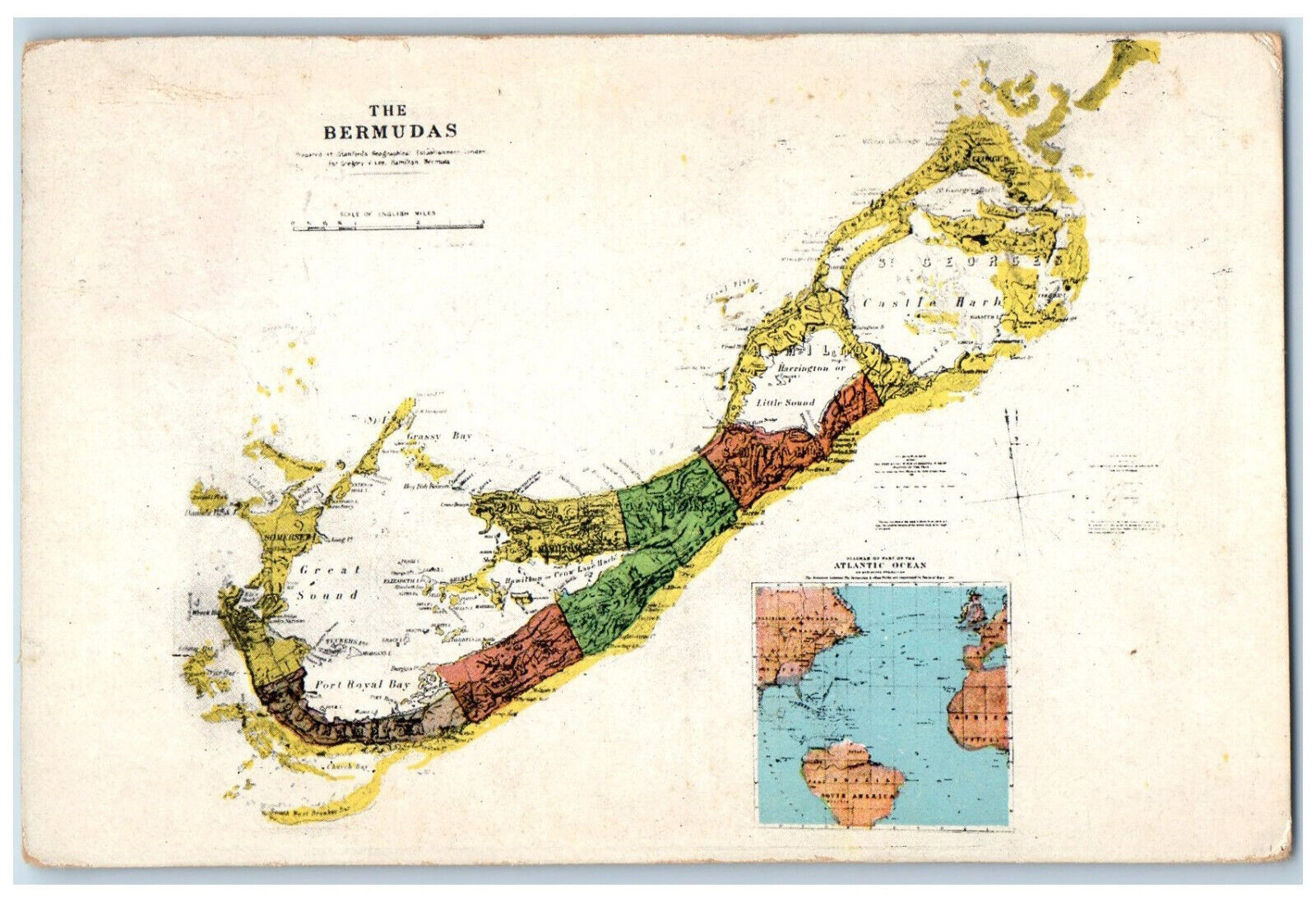 c1910\'s The Bermudas Map Hamilton Bermuda Yankee Store Bemuda Drug Co. Postcard