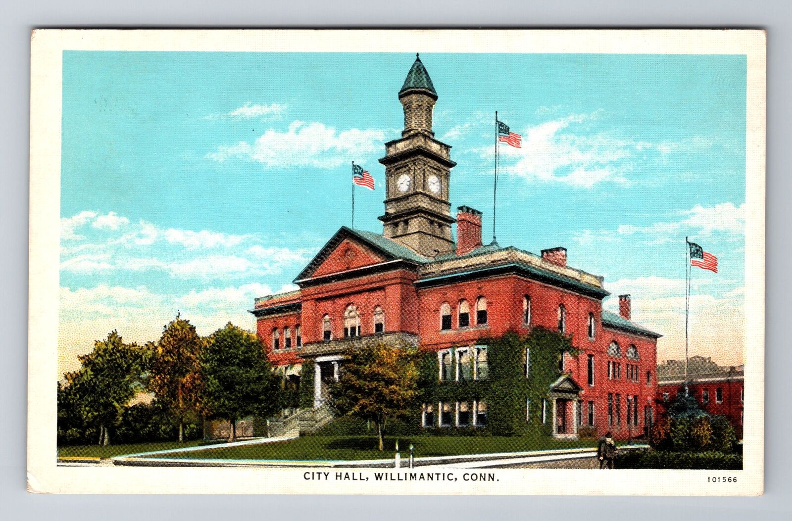 Willimantic CT-Connecticut, City Hall, c1942 Antique Vintage Souvenir Postcard